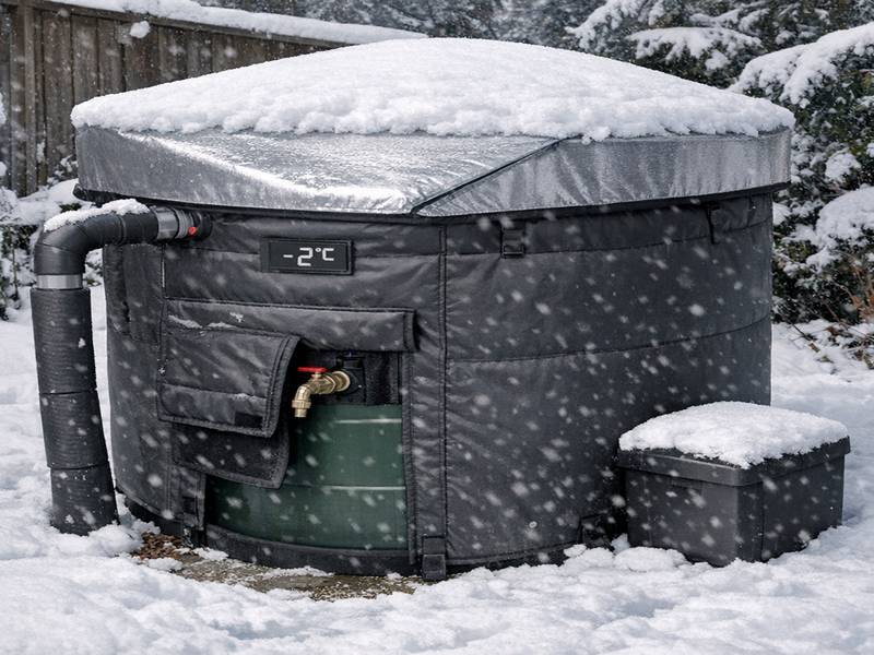 Cuve d'eau de pluie sous la neige protégée du gel