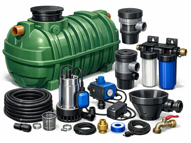 Illustration d'un kit complet avec cuve, pompe et filtres